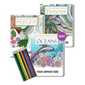 Gift Pack - 3 Stress Relieving Coloring Books for Adults + 10-Pack of Colored Pencils